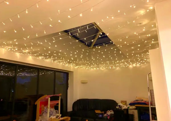 String lights living online room ceiling