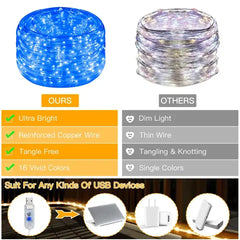 Ollny's 100 leds 33ft color changing rope lights suit for any kinds of USB port and are brighter than other brands of rope lights.