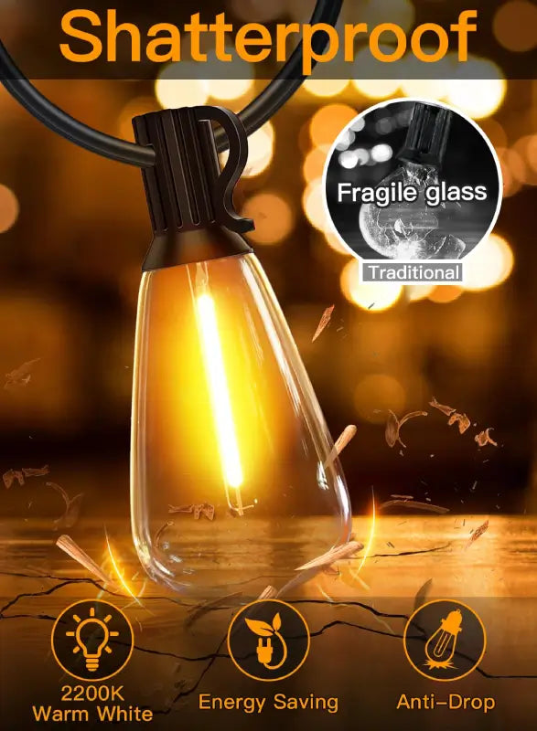 ST38 Exterior Patio String Lights - Warm White 120ft | Ollny