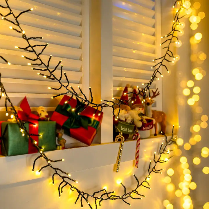 Christmas Cluster Lights 49ft Warm White With Timer Ollny