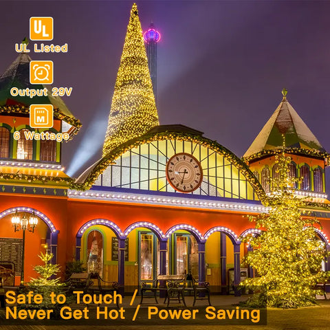 Ollny's 1000 leds warm white Christmas lights are safe to touch, never get hot and power saving