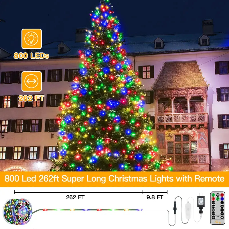 800 LED 262ft Warm White String Lights (Clear Cable, Plug in, 8 Modes, –  Ollny