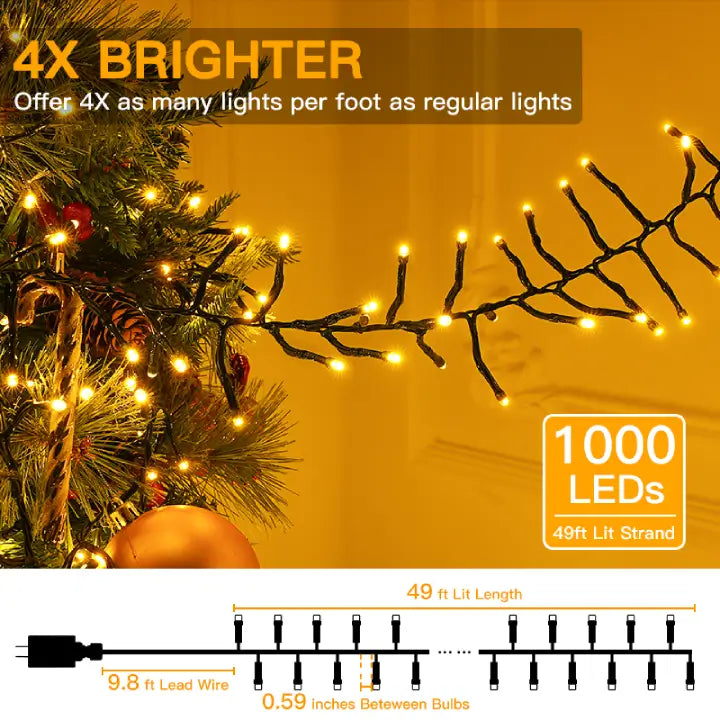 Ollny Christmas Lights Outdoor-1000LED 330ft IP67 Waterproof Plug in Christmas Tree Lights with Remote-8 Modes, Memory Function and T