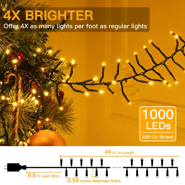 Length instructions for Ollny's 1000 leds warm white Christmas cluster lights