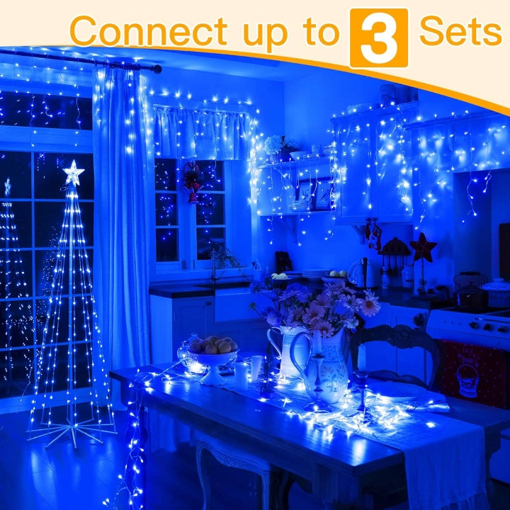 Halloween Christmas Blue Icicle Lights | 400 LED 32ft Connectable