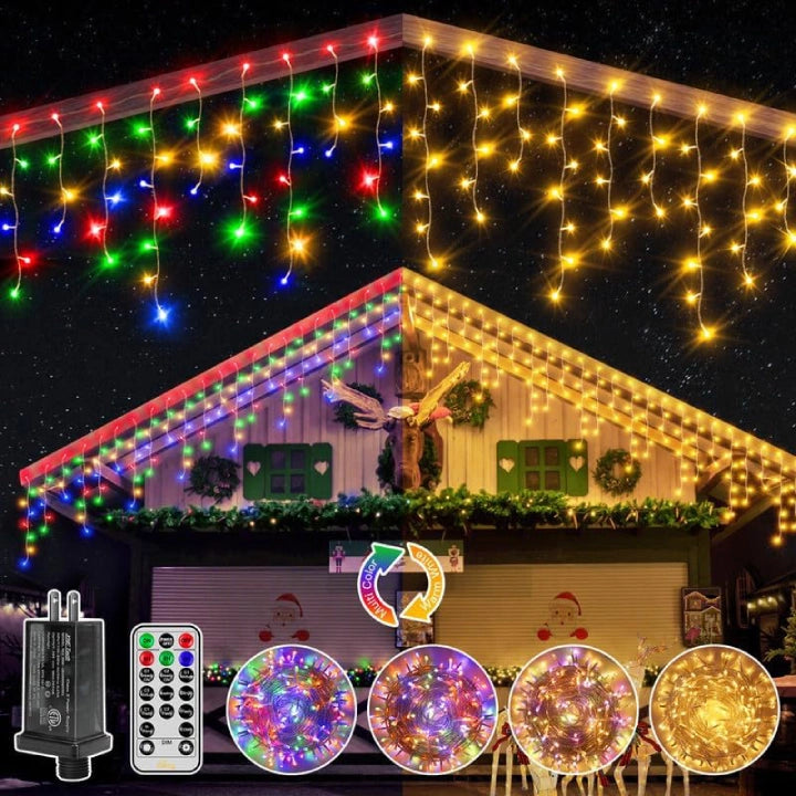 Warm White/Multicolor Icicle Lights - Twinkling Icicle Lights - Ollny