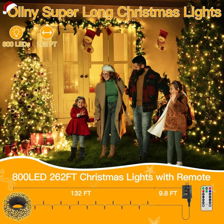 Tree Warp christmas Lights Warm White 262ft Green Wire | Ollny