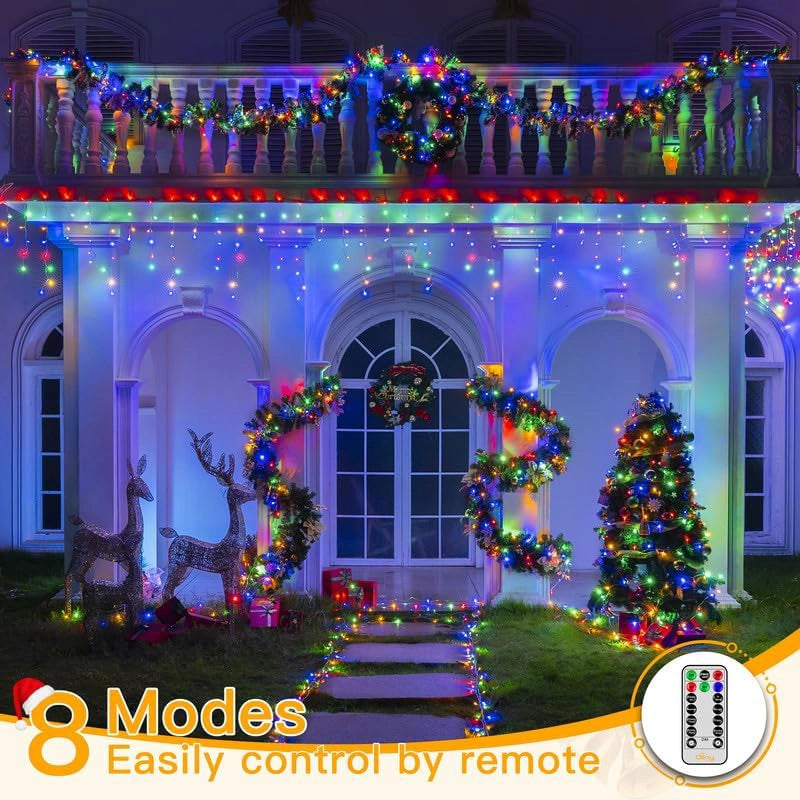 Multicolor Icicle Christmas Lights | 400 LED 32ft Connectable | Ollny