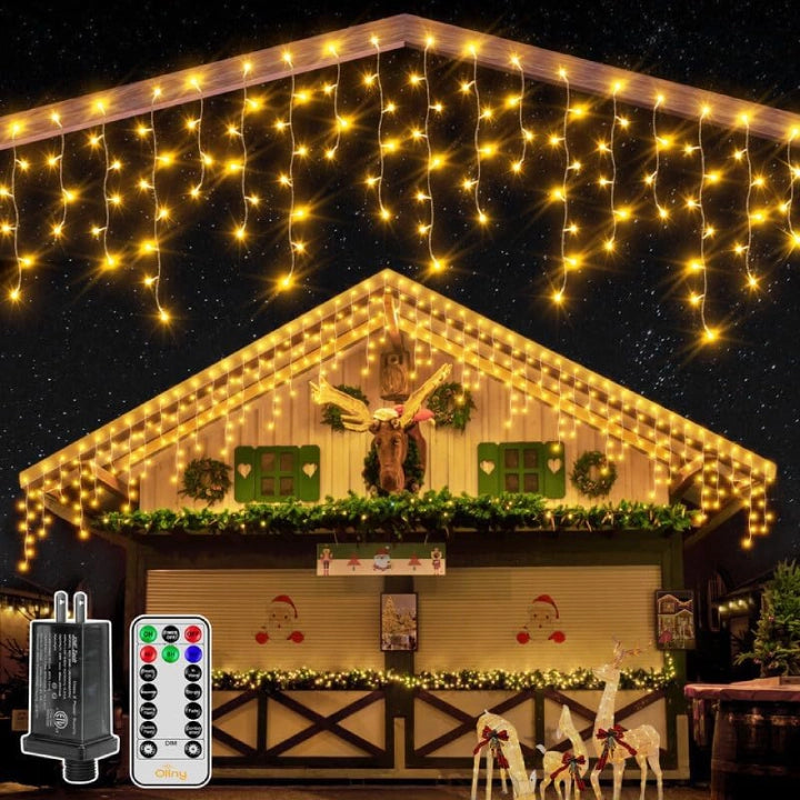 Led Icicle Lights Warm White | 400 LED 32ft Connectable | Ollny