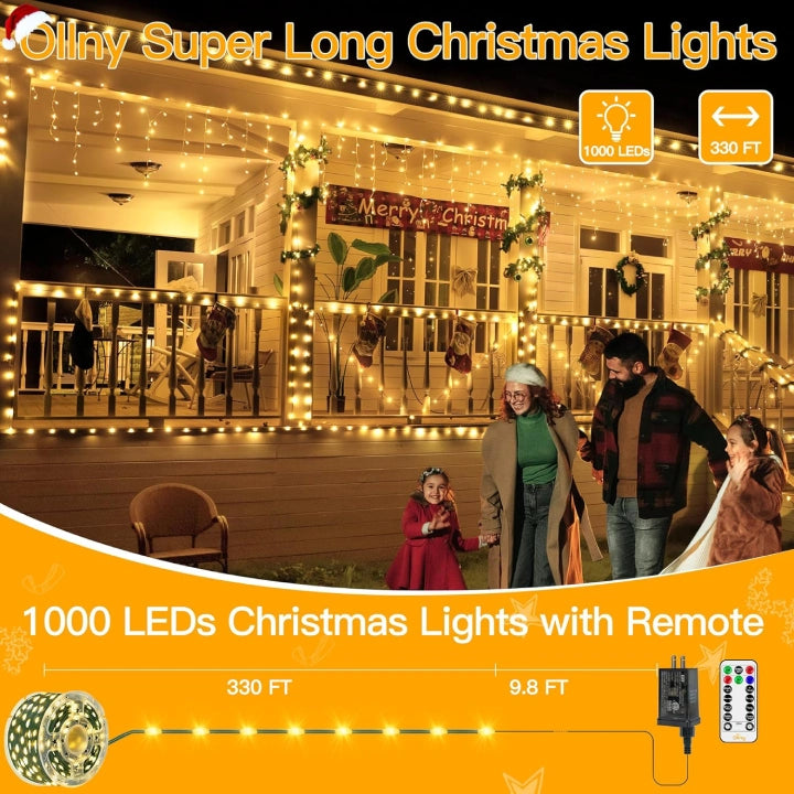 Ollny Waterproof Outdoor Christmas Lights Warm White Green Wire