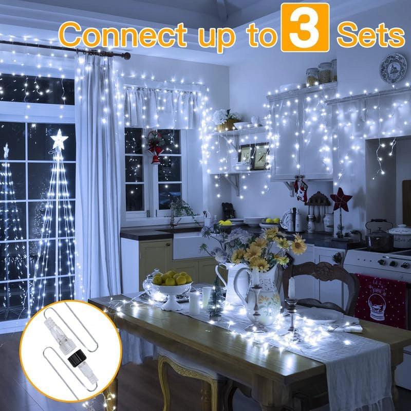 Cool White Icicle Lights Outdoor | 504 LED 41ft Connectable | Ollny