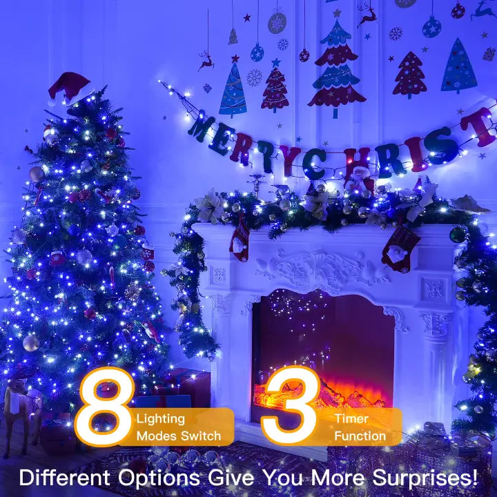 Blue and White Christmas Lights Outdoor 132ft Green Wire Ollny