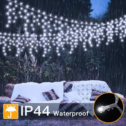 Ollny's 396 led 32ft cool white icicle lights are IP44 waterproof