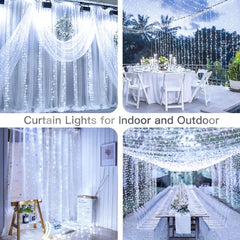 Ollny's 200 leds cool white curtain lights for indoor and outdoor