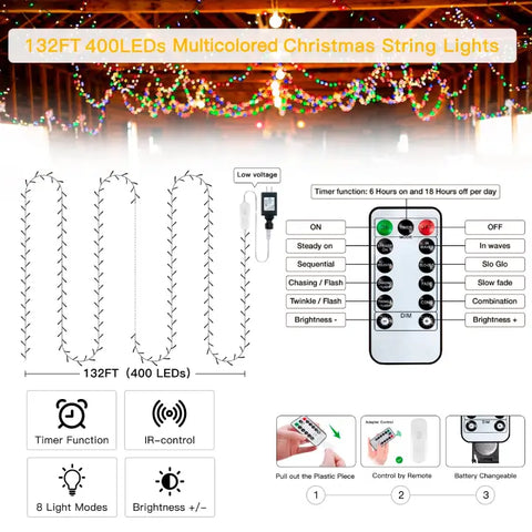Remote and control instructions for Ollny's 400 leds multicolor string lights