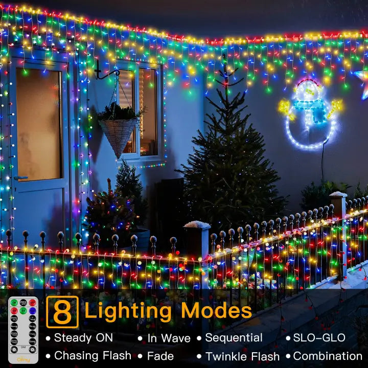 Icicle Lights Outdoor 486LED 40Ft, Multicolor Christmas Light with 8 Modes Timer
