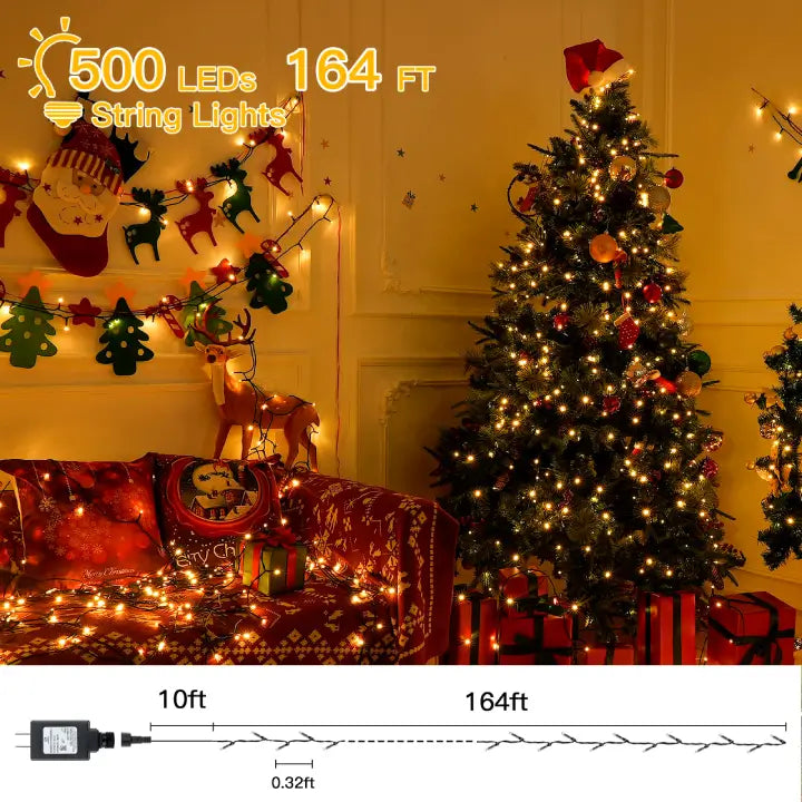 Multi Function Christmas Tree Lights Warm White 164ft Ollny
