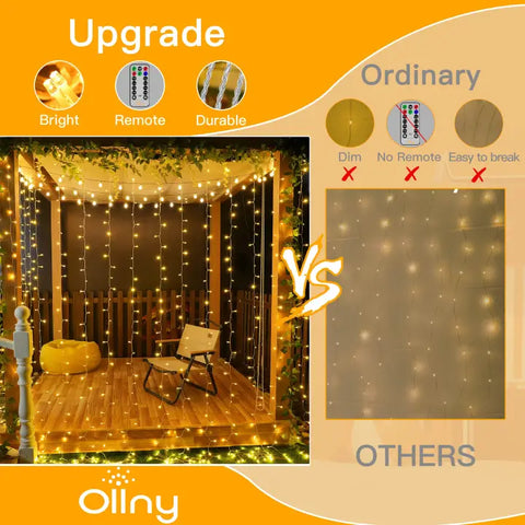 Ollny's 200 leds warm white curtain lights are brighter, more durable than other brands, and feature remote control.