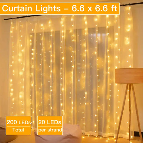 Ollny's 200 leds warm white curtain lights come in 10 strands with 20 leds in each strands.
