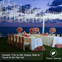 Ollny's 594 leds cool white wedding icicle lights are safe to touch and power saving