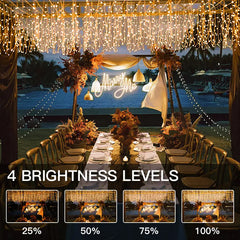 Ollny's 594 leds warm white wedding icicle lights with 4 brightness levels