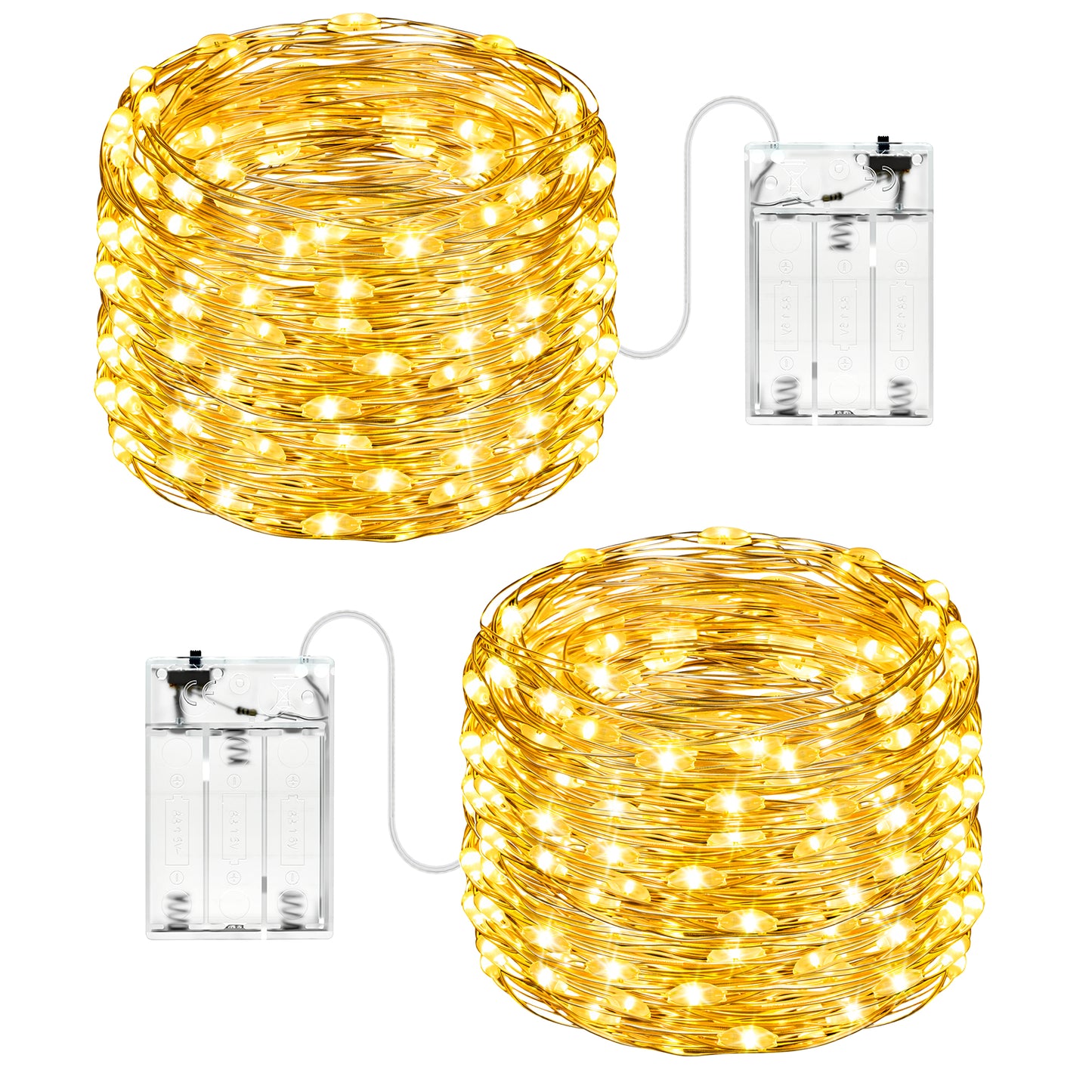 
                  
                    Ollny 2pc Battery Operated 50/100 LEDs Fairy String Lights, Warm White Silver Wire Lights for Bedroom Wedding Party Indoor Outdoor Decor
                  
                