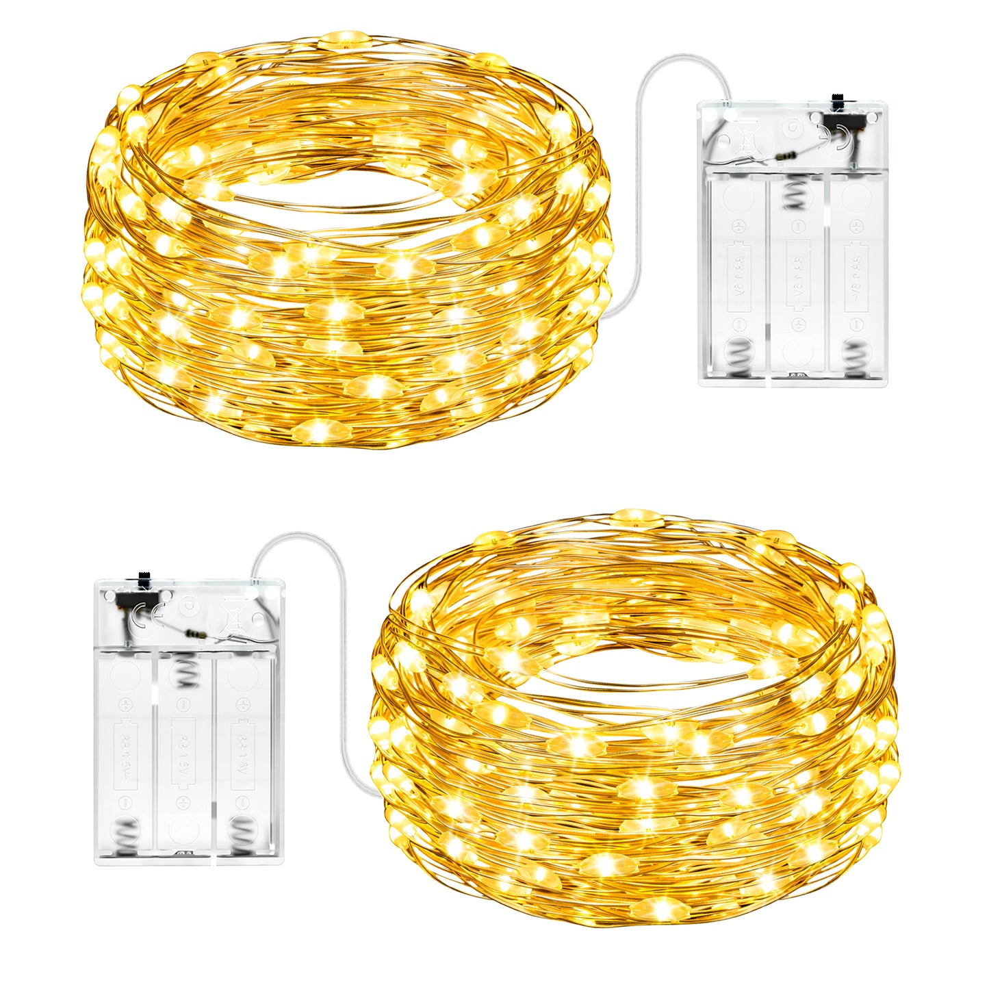 
                  
                    Ollny 2pc Battery Operated 50/100 LEDs Fairy String Lights, Warm White Silver Wire Lights for Bedroom Wedding Party Indoor Outdoor Decor
                  
                