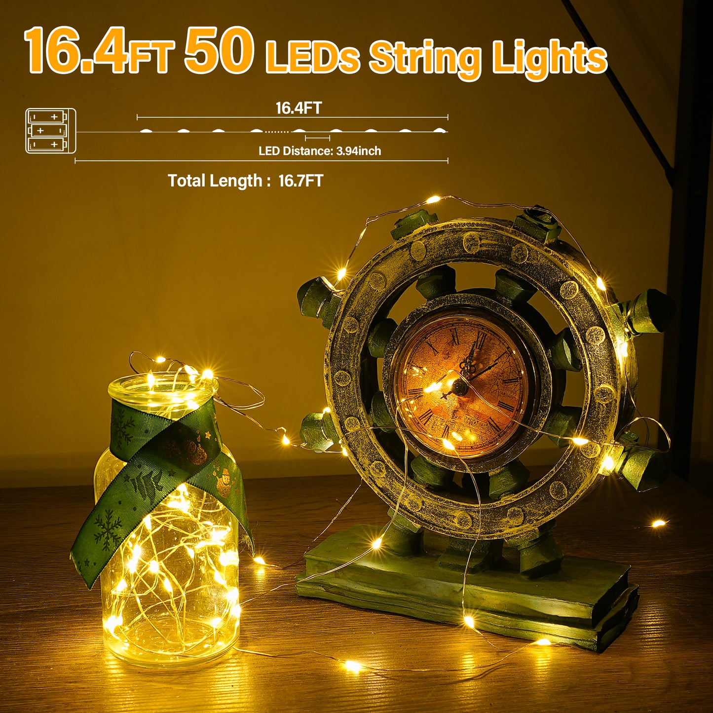 
                  
                    Ollny 2pc Battery Operated 50/100 LEDs Fairy String Lights, Warm White Silver Wire Lights for Bedroom Wedding Party Indoor Outdoor Decor
                  
                