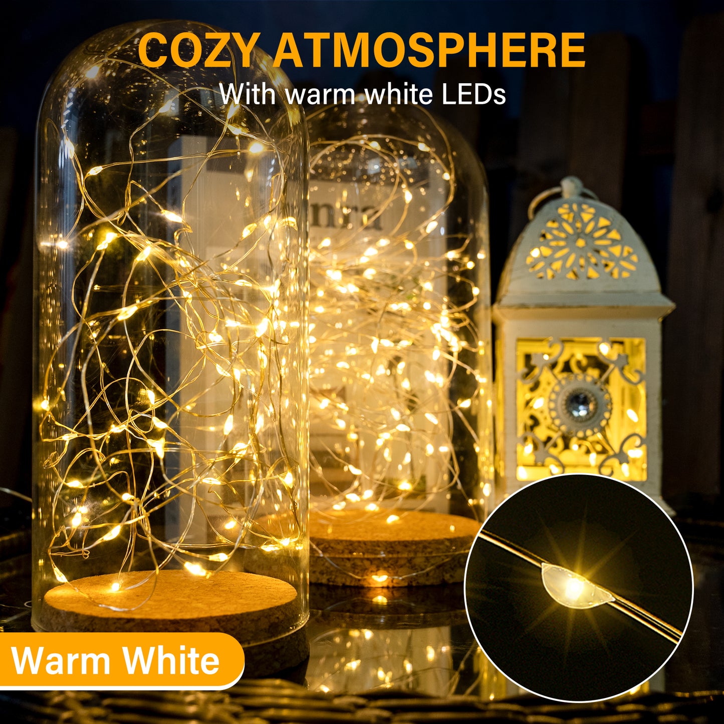 
                  
                    Ollny 2pc Battery Operated 50/100 LEDs Fairy String Lights, Warm White Silver Wire Lights for Bedroom Wedding Party Indoor Outdoor Decor
                  
                