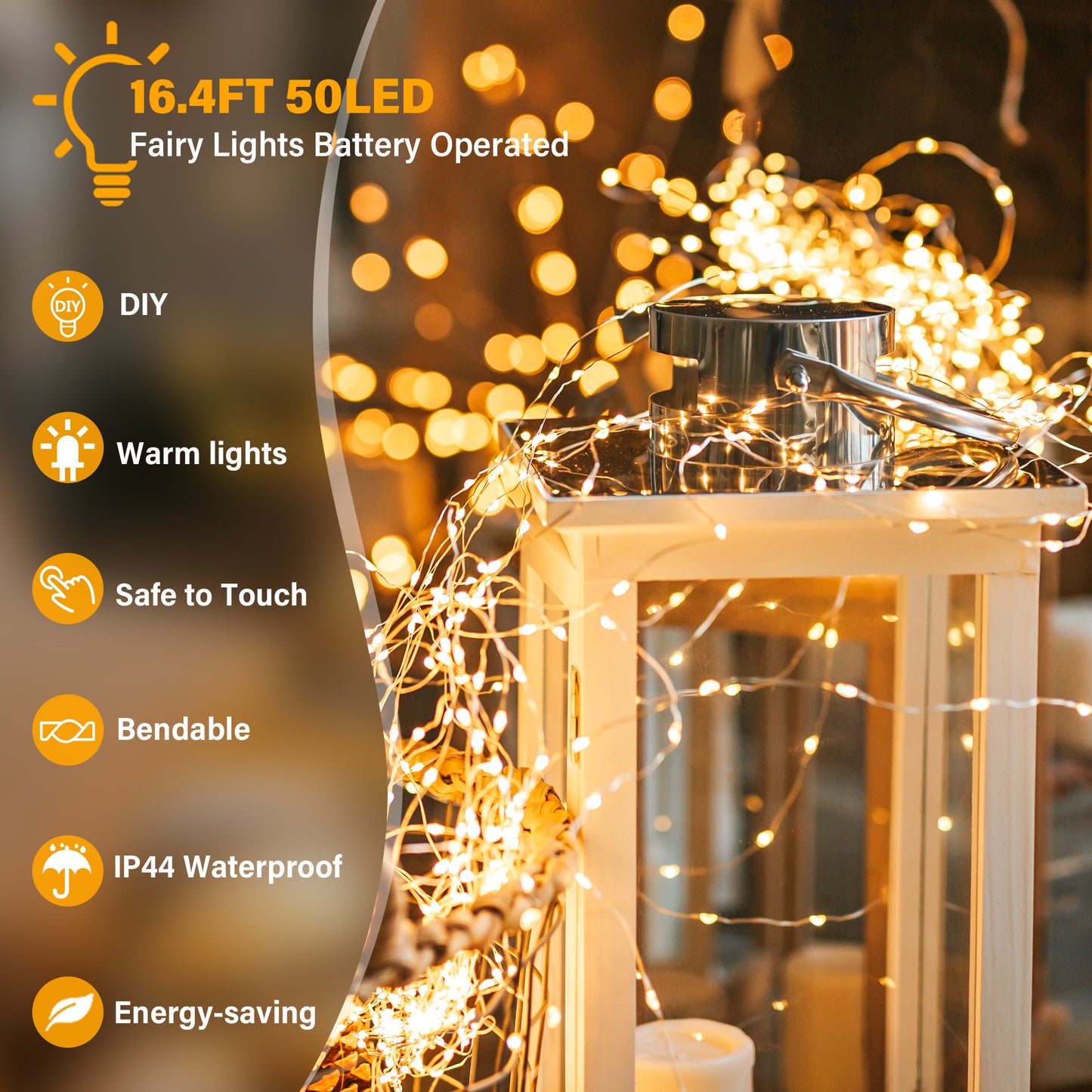 
                  
                    Ollny 2pc Battery Operated 50/100 LEDs Fairy String Lights, Warm White Silver Wire Lights for Bedroom Wedding Party Indoor Outdoor Decor
                  
                