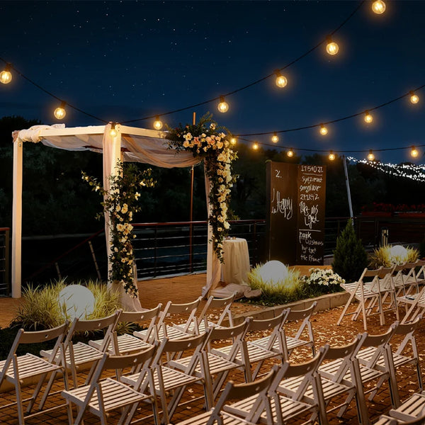 Ollny 150FT G40 Outdoor Wedding Patio Lights (75 Bulbs, IP45 Waterproof, Connectable, 6 Spare Bulbs)