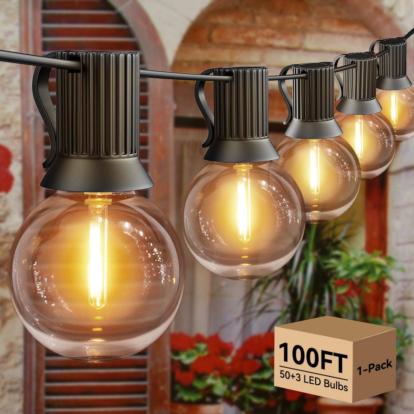 
                  
                    Ollny 50/100/150FT Outdoor String Lights, Waterproof Shatterproof Patio Lights Connectable with 27/53/79 Edison LED Bulbs Plug in for Porch,Garden,Bistro,Backyard,Camping
                  
                