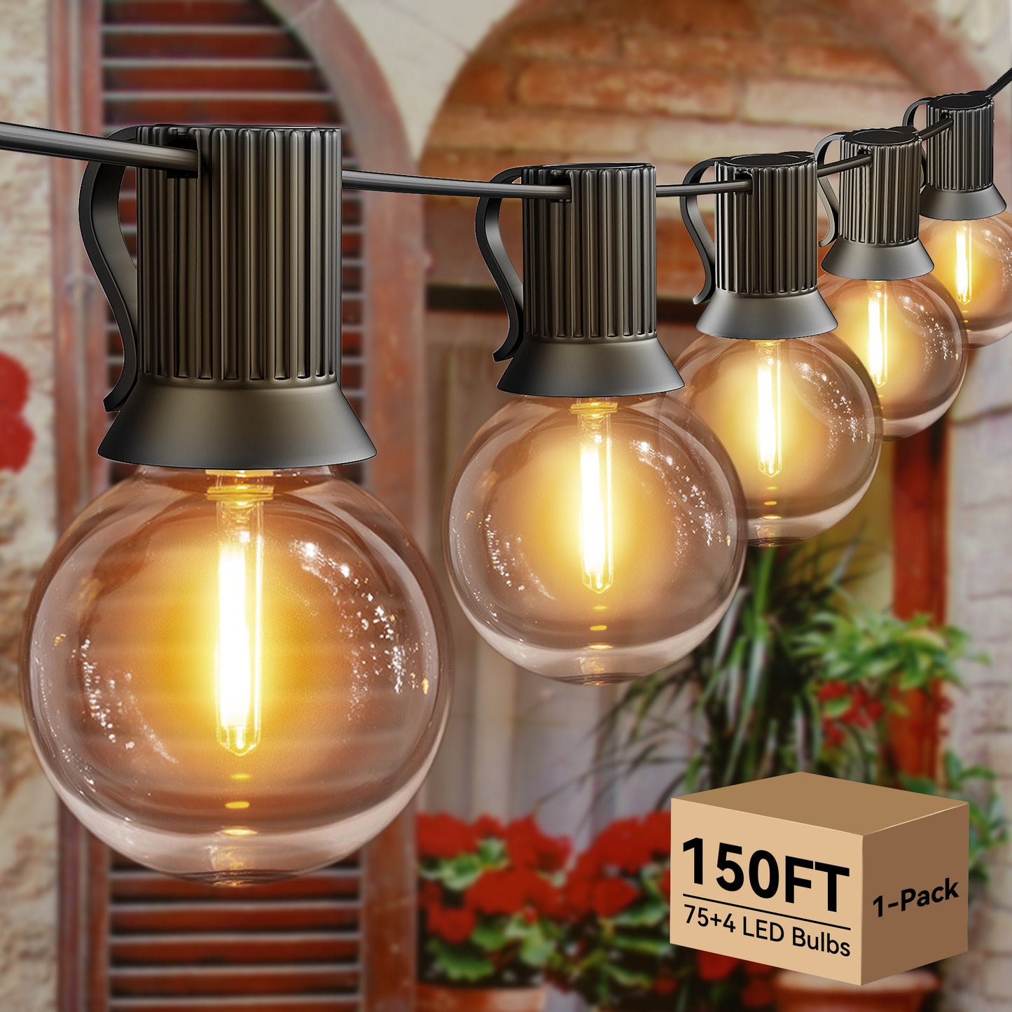 
                  
                    Ollny 50/100/150FT Outdoor String Lights, Waterproof Shatterproof Patio Lights Connectable with 27/53/79 Edison LED Bulbs Plug in for Porch,Garden,Bistro,Backyard,Camping
                  
                