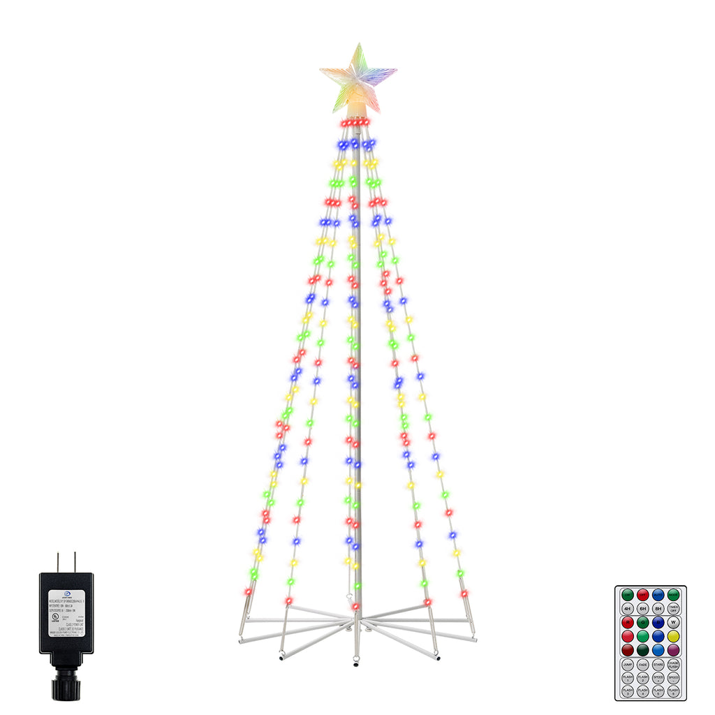 Ollny 140 Led 5ft-High RGB Christmas Tree Lights For Light Show (12 Colors, 22 Modes, IP65 Waterproof, Clear Wire, Plug In)