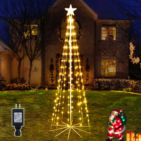 170 LED 6ft-High Warm White Christmas Tree Lights For Light Show (8 Modes, IP65 Waterproof, Clear Wire, Plug In)