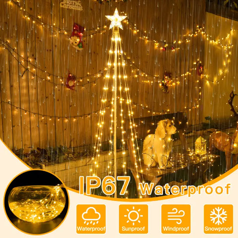 170 LED 6ft-High Warm White Christmas Tree Lights For Light Show (8 Modes, IP65 Waterproof, Clear Wire, Plug In)