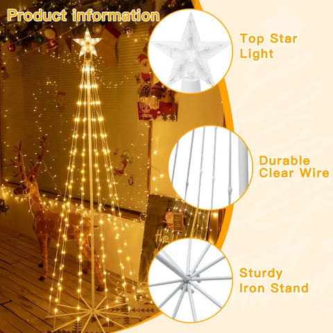 170 LED 6ft-High Warm White Christmas Tree Lights For Light Show (8 Modes, IP65 Waterproof, Clear Wire, Plug In)