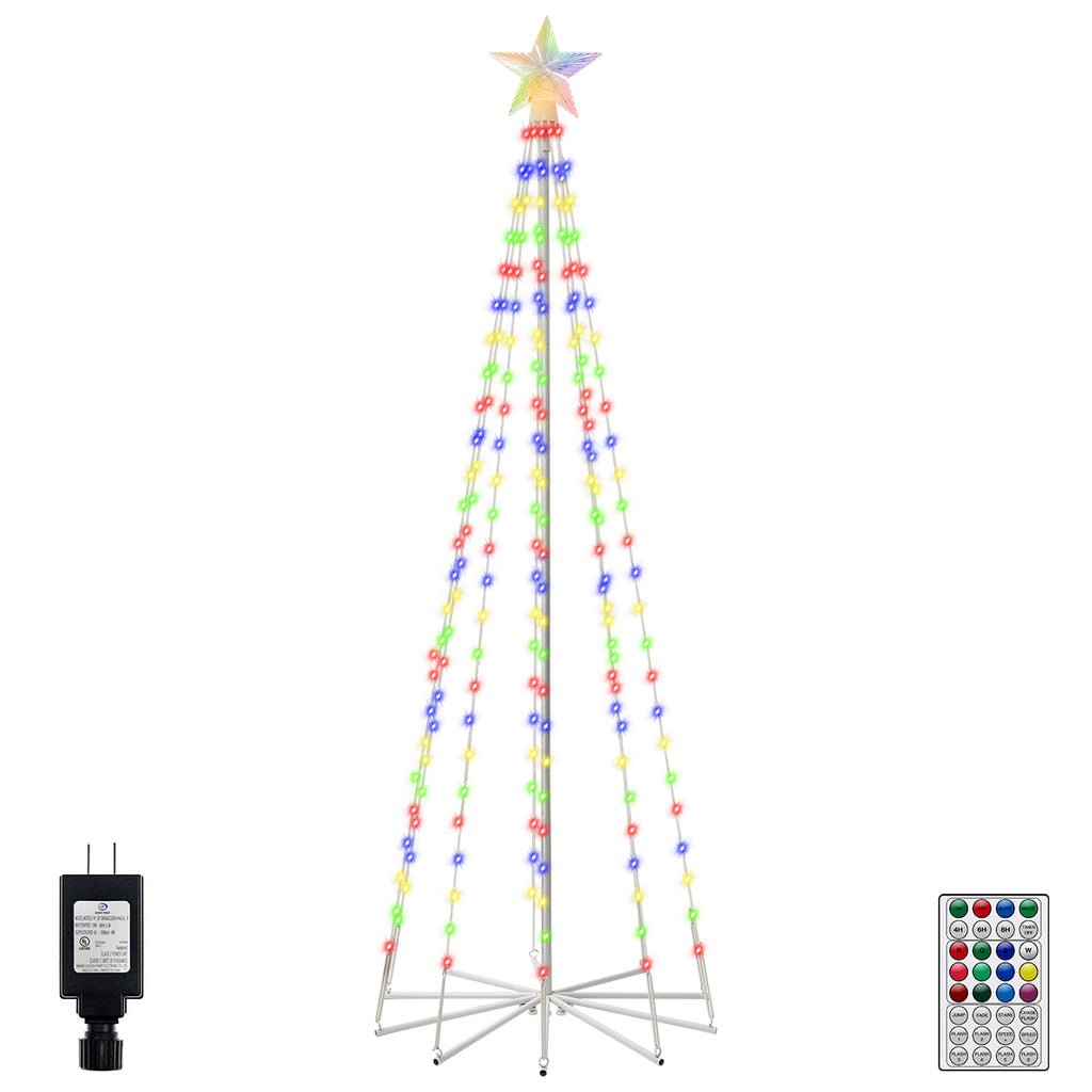 Ollny 170 Led 6ft-High RGB Christmas Tree Lights For Light Show (12 Colors, 22 Modes, IP65 Waterproof, Clear Wire, Plug In)