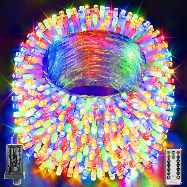 Ollny 1000 LED 382ft Multicolor Christmas Lights (Clear Cable, Plug in, 8 Modes, IP44 Waterproof)