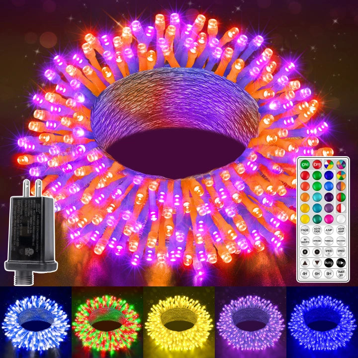 Ollny 100 LED 33ft Christmas RGB String Lights (Clear Cable, Connectable, 130 Modes)