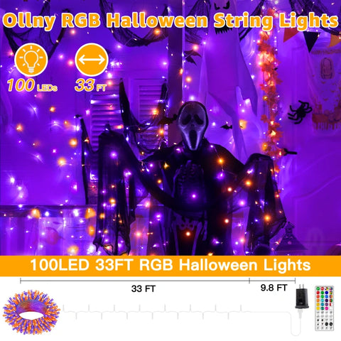 Ollny 100 LED 33ft Christmas RGB String Lights (Clear Cable, Connectable, 130 Modes)