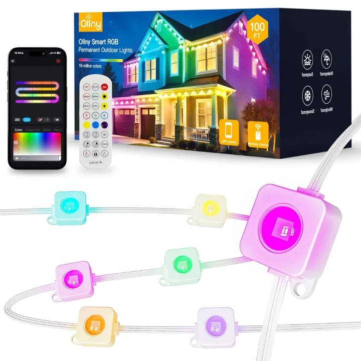 Ollny Smart RGB outdoor lights with packaging, app control, and remote control 