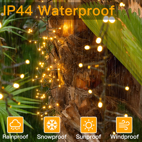 Ollny 750 LED 9-in-1 Warm White Cluster Lights (Green Cable, Plug in, 8 Modes, IP44 Waterproof)