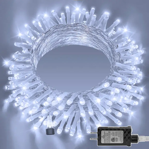 120 LED 40ft Cool White Connectable String Lights (Clear Cable, Plug in, 8 Modes)