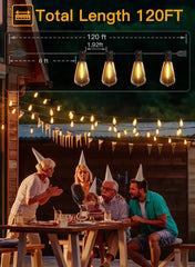 120FT ST38 Warm White Outdoor Patio Lights (60 Bulbs, IP45 Waterproof, Connectable, 2200k)