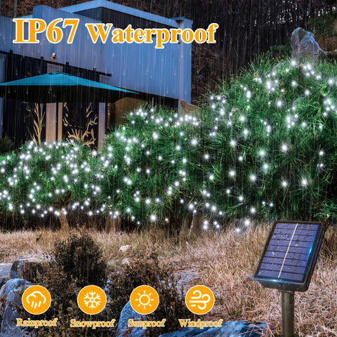 Ollny 200 LED 66ft Cool White Solar String Lights (2 Packs, Solar Power, 8 Modes, IP67 Waterproof)
