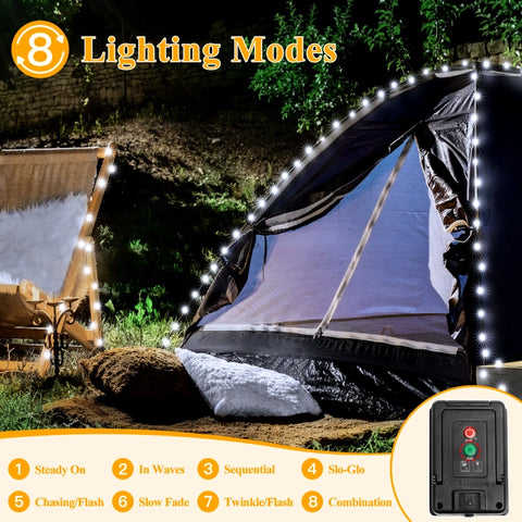 Ollny 200 LED 66ft Cool White Solar String Lights (2 Packs, Solar Power, 8 Modes, IP67 Waterproof)