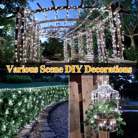 Ollny 200 LED 66ft Cool White Solar String Lights (2 Packs, Solar Power, 8 Modes, IP67 Waterproof)