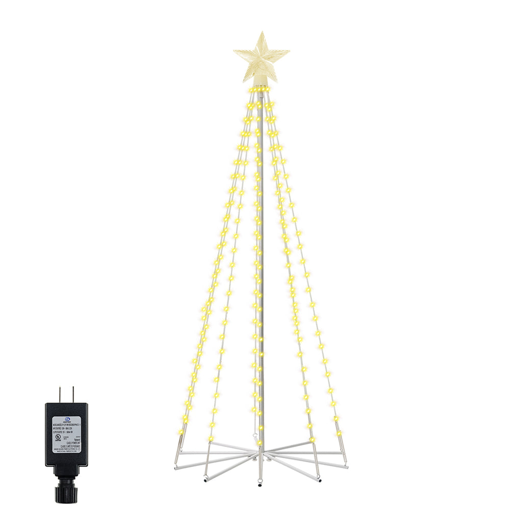 Ollny 140 LED 5ft-High Warm White Christmas Tree Lights For Light Show (8 Modes, IP65 Waterproof, Clear Wire, Plug In)