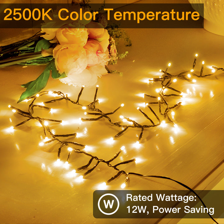 
                  
                    Ollny 750 LED 9-in-1 Warm White Cluster Lights (Green Cable, Plug in, 8 Modes, IP44 Waterproof)
                  
                